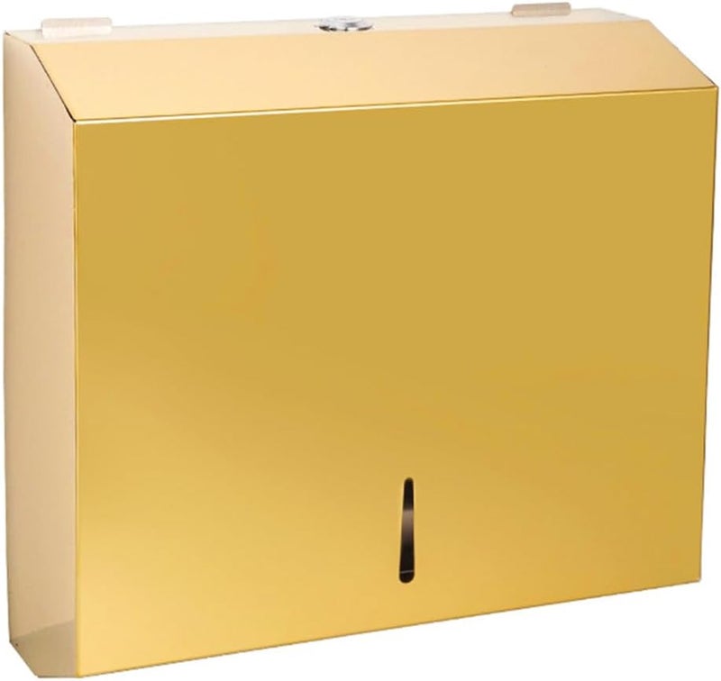 TOBEFORT Comercial Paper Towel Dispenser Wall Mount, Brushed Gold Stainless Steel Hand Towel Dispenser with Lock, Large Capacity Trifold/C Fold Paper Towel Holder for Bathroom Kitchen Office Public Places - Image 1